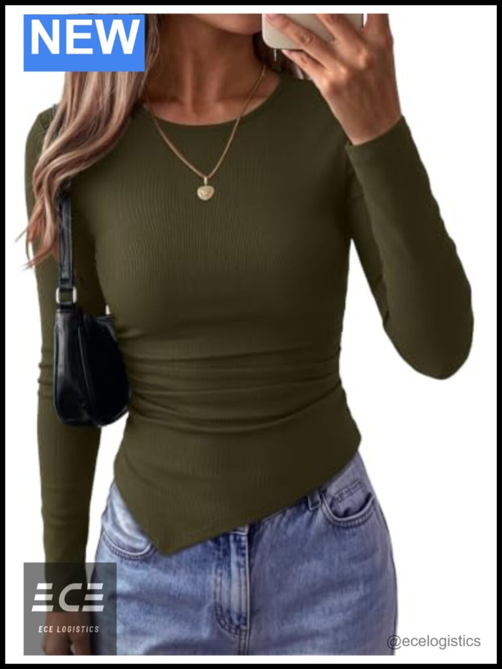 Women's Long Sleeve Crew Neck Ruched Knit Top Fall Winter Casual Y2K